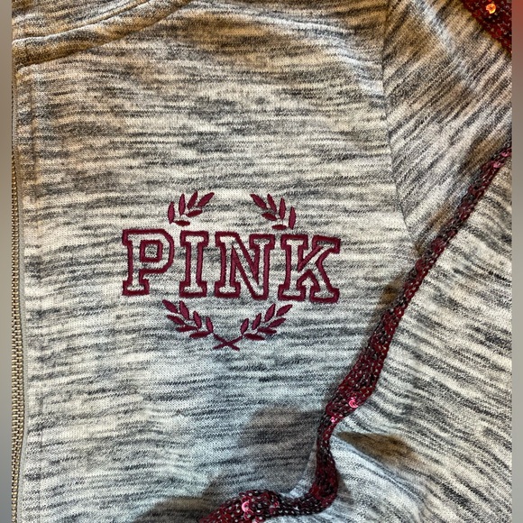 Victoria’a Secret PINK Marled Gray Hoodie Pink Sequins XS - Picture 6 of 10